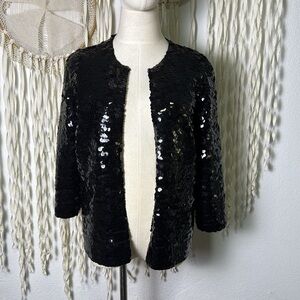 Vintage Black Sequin Quarter Sleeve Knit Jacket by Jo-Ro Imports Maimi Small